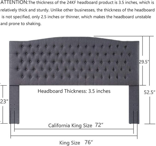 24KF Upholstered Tufted Button Linen Fabric Headboard,Comfortable Fashional Headboard King/CA King Size,Dark Gray