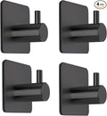 Black Adhesive Towel Hooks Heavy Duty Stick on Wall Hooks Shower Hooks for Bathroom Kitchen Door-4 Packs