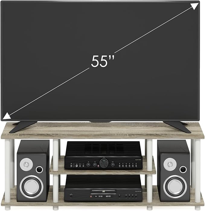 Furinno Turn-N-Tube No Tools 3D 3-Tier Entertainment TV Stand up to 50 inch TV, Round Tubes, Oak