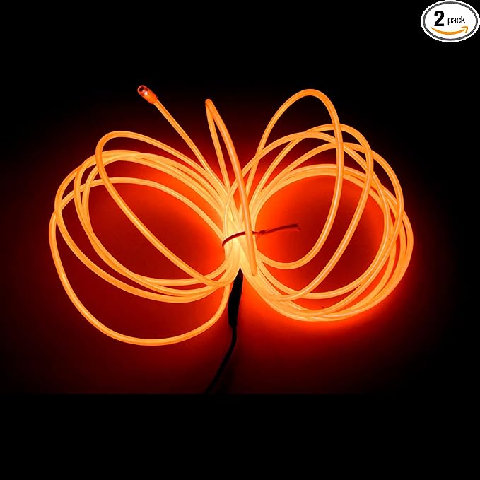 MaxLax EL Wire Orange, 9.8ft/3m Portable Battery Pack Neon Light Strip 360° Cuttable Glowing Rope Lights for Parties, Halloween, DIY Decoration