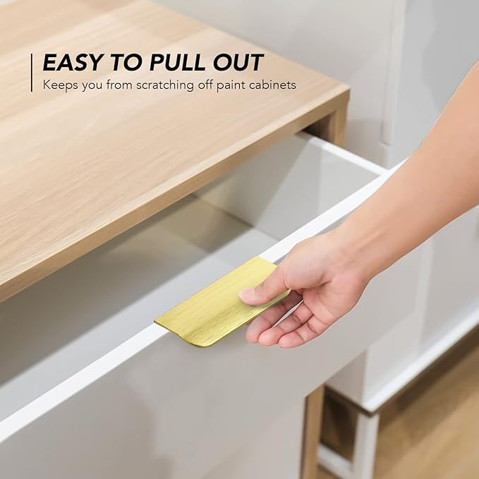 Ravinte Hardware 10 Pack Gold Cabinet Handles, 3.15 Inch (80mm) Finger Edge Pulls, 2-1/2 Inch Hole Center, Finger Pulls for Cabinets