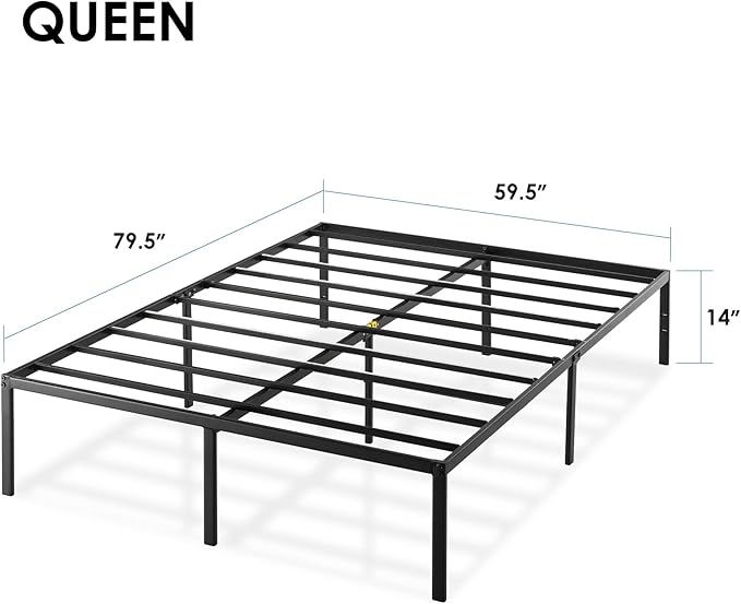 Best Price Mattress 14 Inch Metal Platform Beds w/ Heavy Duty Steel Slat Mattress Foundation (No Box Spring Needed), Queen, Black