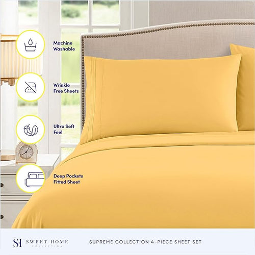 1800 Supreme Collection - Breathable Luxury California King Sheet Set with Full Elastic & Secure Corner Straps Built In, Cal King Deep Pocket Bedding, Yellow