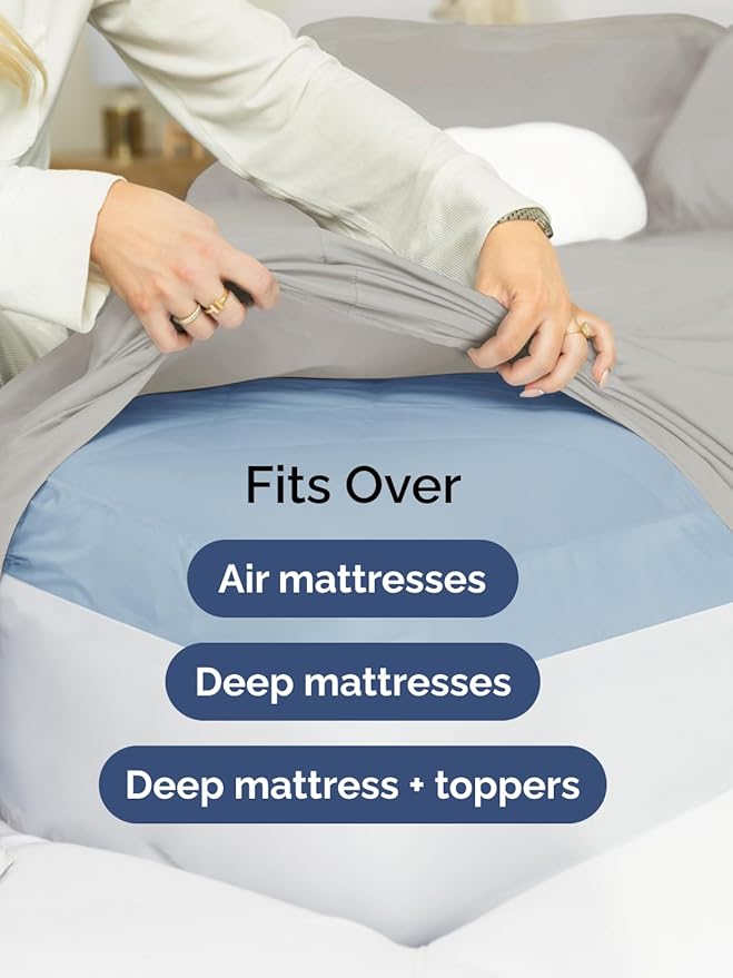 Extra Deep Split King Sheet Set - 7 Piece Breathable & Cooling Sheets - Hotel Luxury Bed Sheets Set - Easy Fit - Soft, Wrinkle Free & Comfy Sheets Set - Light Grey Sheet Set with Extra Deep Pockets
