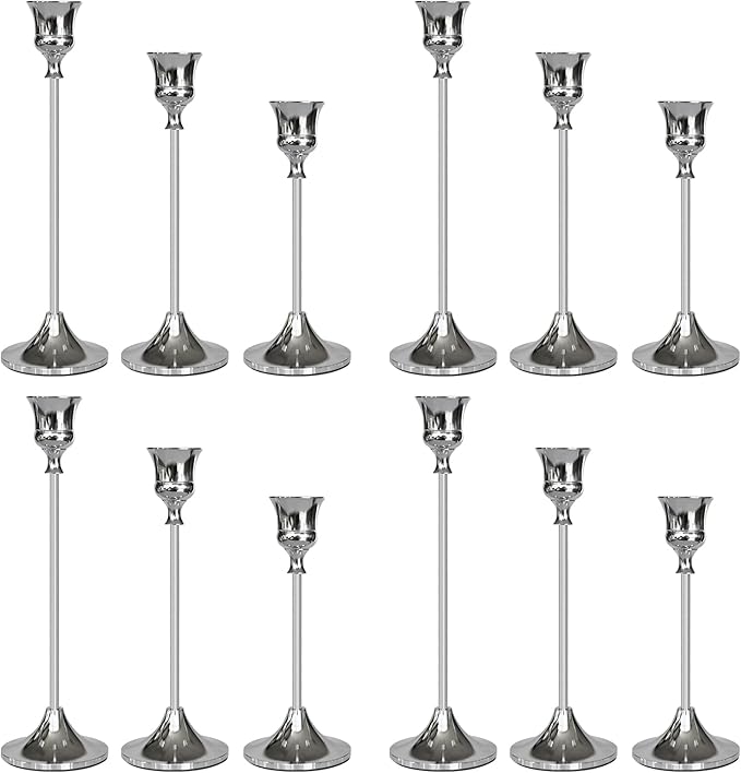 Candlestick Holders Silver, 12 Packs Taper Candle Holder for Candlesticks, Candle Sticks Holder Decor for Home Decor