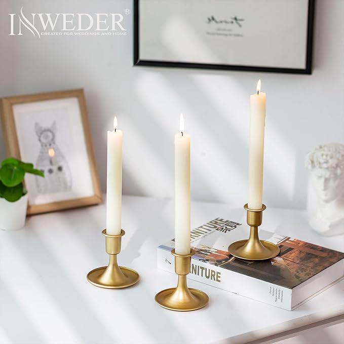 Gold Candle Holders Candlestick Holders: Set of 24 Candle Taper Holders Metal Candle Holders for Candlesticks for Wedding Centerpiece Party Chrismas Mantel Home Decor