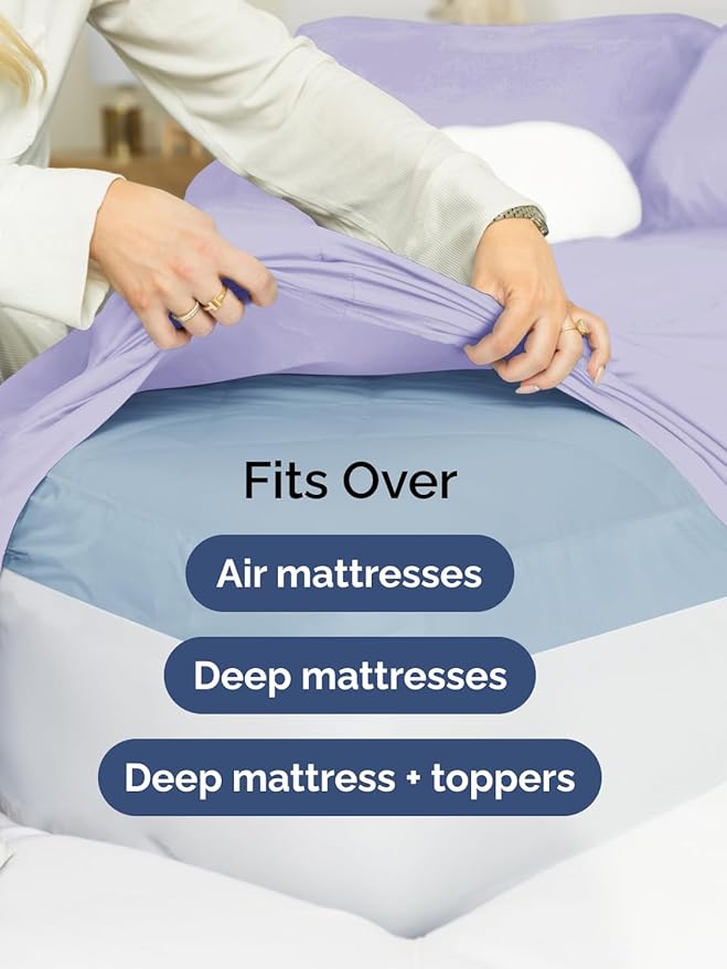 Extra Deep Full Sheet Set - 6 Piece Breathable & Cooling Sheets - Hotel Luxury Bed Sheets Set - Easy & Secure Fit - Soft, Wrinkle Free & Comfy Sheets Set - Lavender Sheet Set with Extra Deep Pockets