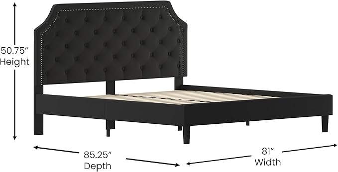 Flash Furniture Brighton King Size Tufted Upholstered Platform Bed in Black Fabric