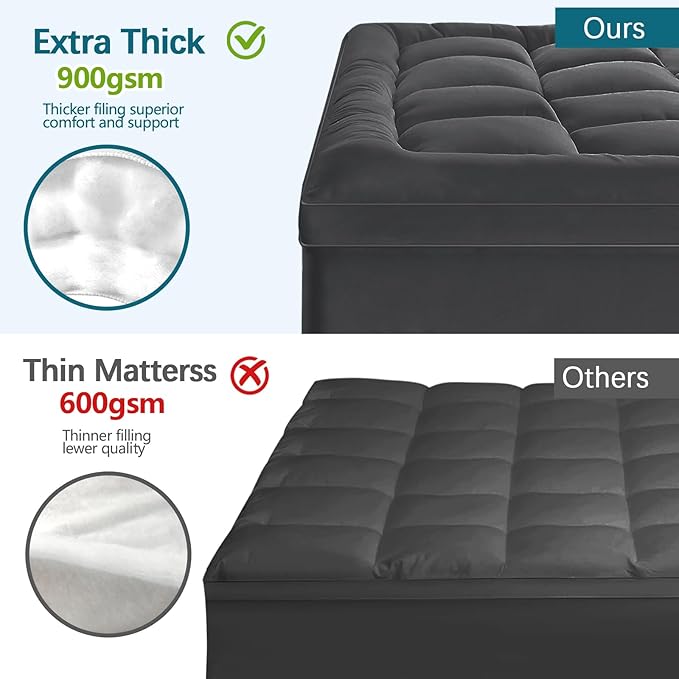 CYMULA Full Size Mattress Topper - Extra Thick Cooling Mattress Pad Cover for Back Pain - Soft Mattress Protector Firm Bed Topper Pillow Top with 8-21 Inch Deep Pocket 3D Snow Down Alternative Fill