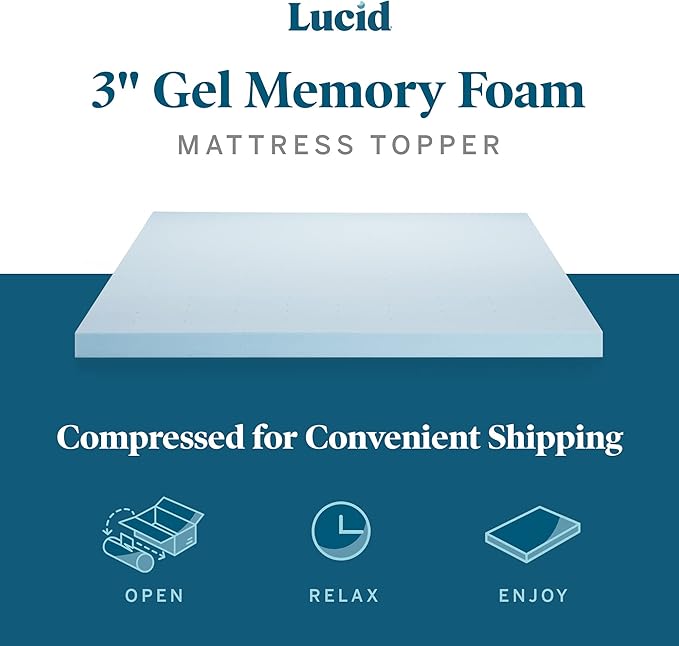 LUCID 3-inch Ventilated Gel Memory Foam Mattress Topper - Queen
