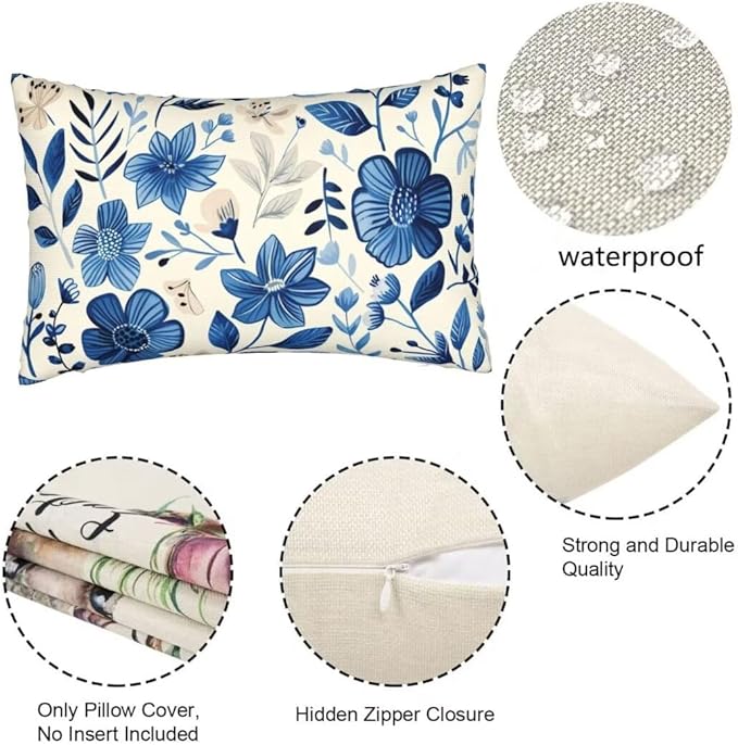 Outdoor Pillows Blue Pillow Covers 12x20 Inch Set of 2 Throw Pillow Covers, Scandinavian Throw Pillows, Lumbar Pillows Cushion Covers Decorative Pillow Covers for Couch Garden Patio Furniture J334
