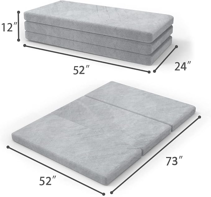 SINWEEK 4" Full Memory Foam Folding Mattress with Storage Bag - Foldable Trifold Floor Bed Topper, CertiPUR-US Certified Guest Sleeping Pad, Machine Washable Cover