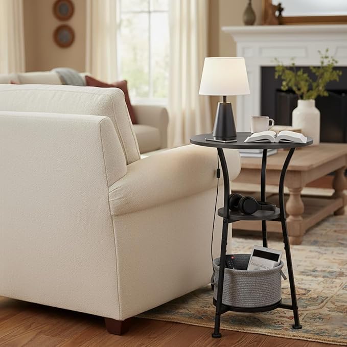 Dulcii Small Round End Table for Narrow and Small Space, 3-Tier Round Accent Couch Beside Table, Modern Side Table Corner Sofa Table Nightstand for Living Room Bedroom,Grey