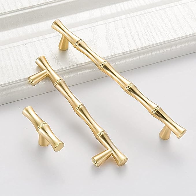 10pcs Cabinet Knobs Single Hole,Bamboo Shape Kitchen Cupboard Dresser Closet Drawer Door Handles Pulls Gold