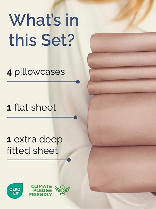 Extra Deep Queen Sheet Set - 6 Piece Breathable and Cooling Sheets - Hotel Luxury Bed Sheets Set - Easy & Secure Fit - Soft, Wrinkle Free and Comfy Sheets Set - Mauve Sheet Set with Extra Deep Pockets