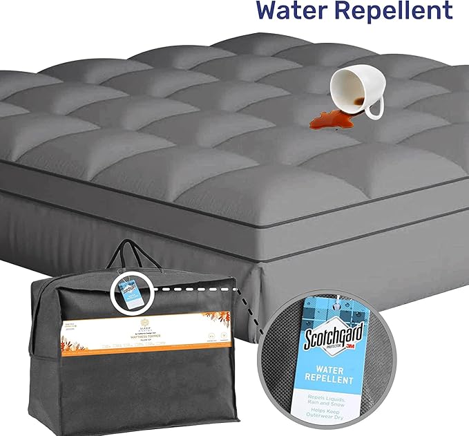 Sleep Mantra 100% Cotton Mattress Topper Queen Size - Premium Wrap-Around Cooling Topper Fits up to 20-Inch Mattress - Extra Soft, Deep Pocket, Breathable & Plush Quilted Down Fill (Gray)