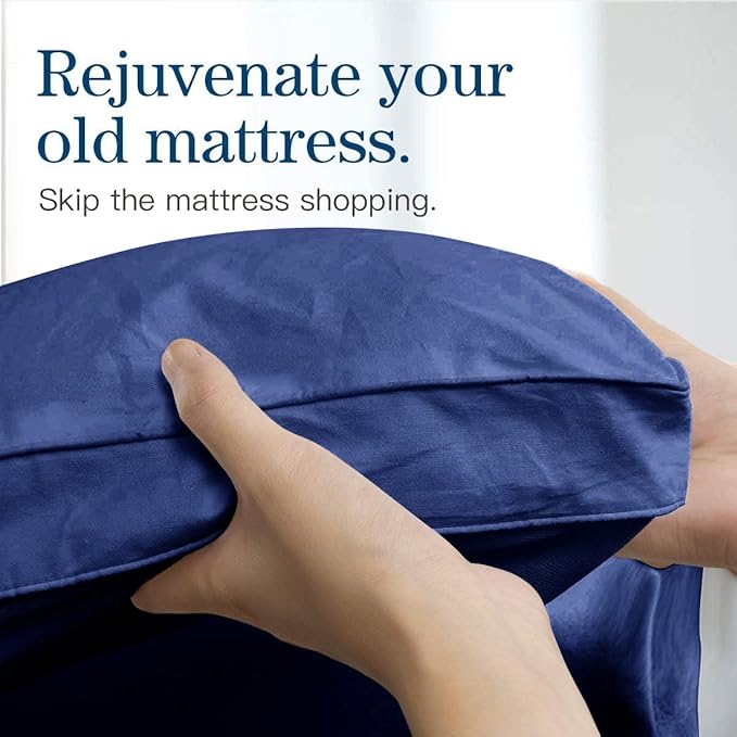 COONP Twin Mattress Topper, Extra Thick Pillowtop, Cooling Plush Mattress Pad Cover Bed Topper Protector with 8-21 Inch Deep Pocket (Navy Blue, Twin)