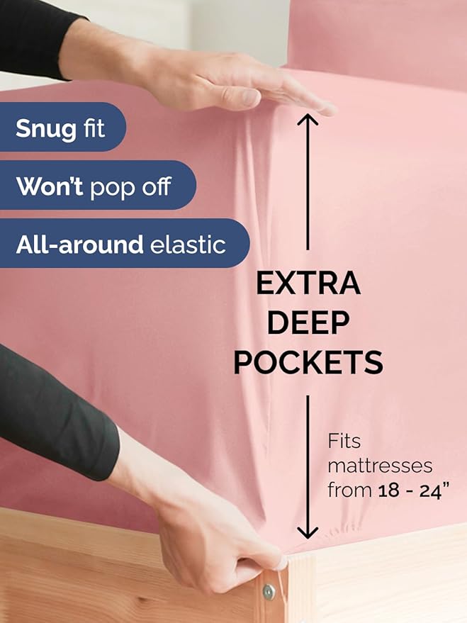 Extra Deep Cal King Sheet Set - 6 Piece Breathable and Cooling Sheets - Hotel Luxury Bed Sheets Set - Easy Fit - Soft, Wrinkle Free and Comfy Sheets Set - Baby Pink Sheet Set with Extra Deep Pockets