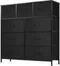 DUMOS Dresser for Bedroom, Storage Organizer with 9 Drawers, Chest of Drawers with Fabric Bins, Sturdy Metal Frame, Wood Tabletop for Guest Room, Closet, Entryway, Nursery