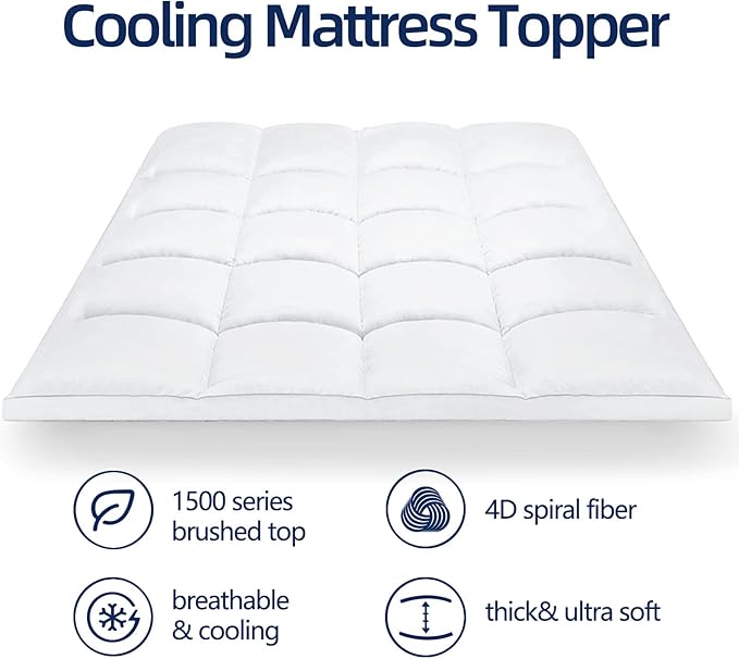Mattress Topper Twin for Back Pain, Extra Thick Mattress Pad Cover, Plush Pillow Top, Deep Elastic Pocket, White,39"X75"+20"