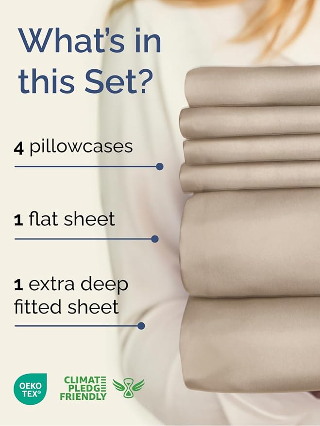 Extra Deep Cal King Sheet Set - 6 Piece Breathable & Cooling Sheets - Hotel Luxury Bed Sheets Set - Easy & Secure Fit - Soft, Wrinkle Free & Comfy Sheets Set - Wheat Sheet Set with Extra Deep Pockets
