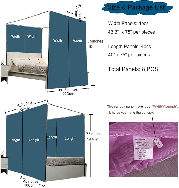 Akiky Canopy for Girls Room Bed Curtains Sheer Curtain for Twin Full Queen Size Bed Drapes,8 Panels Canopies with Light,Room Décor(King,Sage Green)