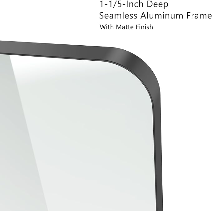 VocalStar 48 x 32 Inch Black Metal Framed Bathroom Mirror for Wall, Large Rounded Rectangle Matte Black Bathroom Vanity Mirror Farmhouse, 1/4-inch Shatterproof Glass | Ultra-Flush Hanging