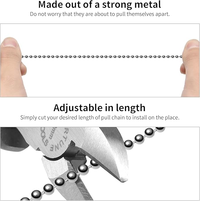 SmoTecQ Ceiling Fan Pull Chain, 24-inch Extra Long Extension Cord - Silver