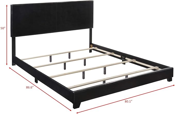 Crown Mark Erin Upholstered Panel Bed in Black, King