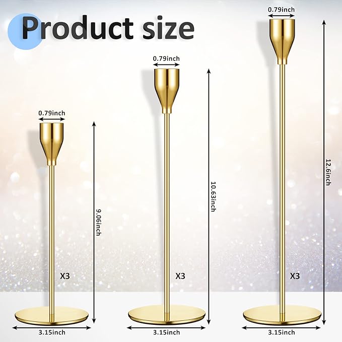 Set of 18 Tall Candlestick Holders Thin Metal Taper Candle Holders for Table Centerpiece Modern Decorative Pillar Candle Sticks Stand for Home Wedding Christmas Decoration(Gold)