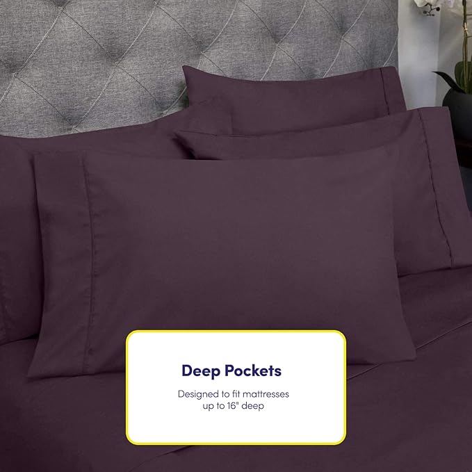 Full Size Bed Sheets - 6 Piece 1500 Supreme Collection Fine Brushed Microfiber Deep Pocket Full Sheet Set Bedding - 2 Extra Pillow Cases, Great Value, Full, Purple