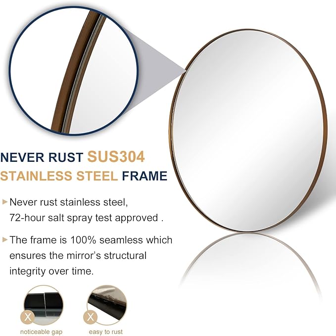 ANDY STAR Round Wall Mirror, 30 Inches Brushed Bronze Bathroom Mirror, Modern Vanity Mirror in Stainless Steel Frame