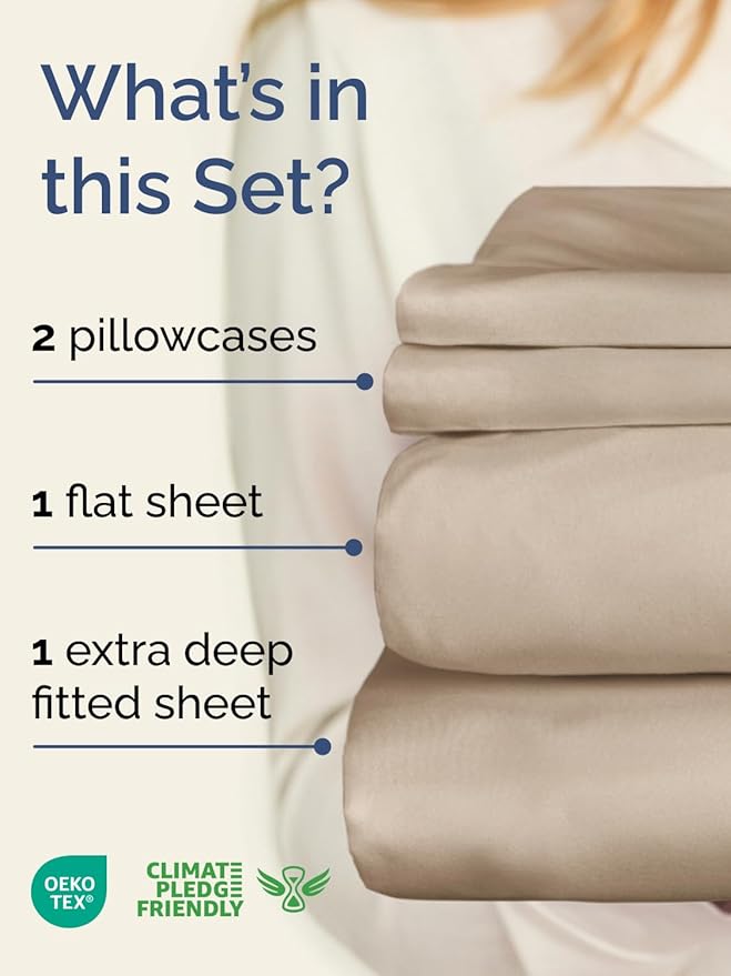 Extra Deep Twin Sheet Set - 4 Piece Breathable and Cooling Sheets - Hotel Luxury Bed Sheets Set - Easy & Secure Fit - Soft, Wrinkle Free and Comfy Sheets Set - Wheat Sheet Set with Extra Deep Pockets
