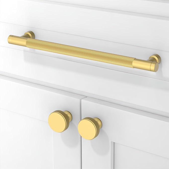 10 Pack Brushed Gold Knurled Cabinet Pulls 10 Inch(254mm) Kitchen Cabinet Handles Solid Zinc Alloy Cabinet Hardware Drawer Pulls