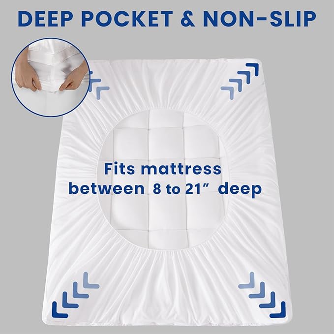 California King Mattress Topper,Extra Thick Pillowtop, Cooling and Plush Mattress Pad Cover for Back Pain,Soft Mattress Protector Cover with 8-21 Inch Deep Pocket(72''x84'')