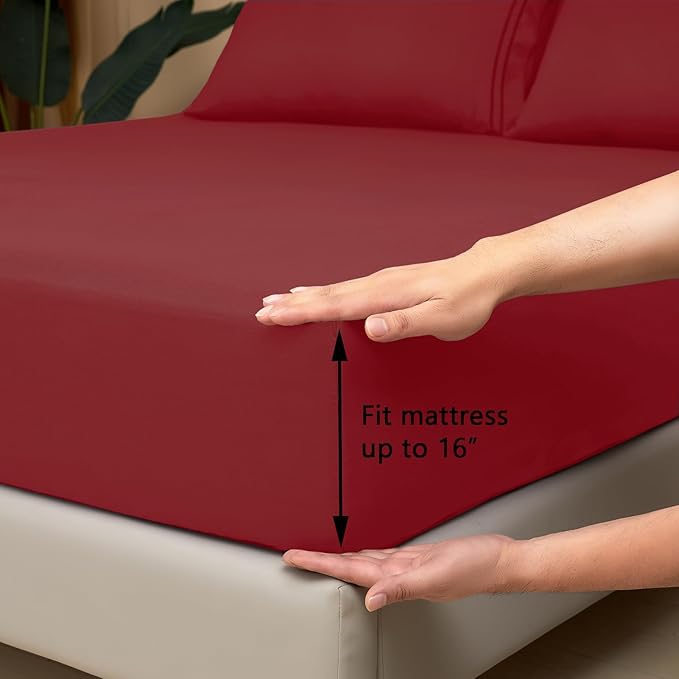 Mejoroom Twin Sheet Set - Hotel Collection Twin Sheets - Bedding Sheets & Pillowcases with Deep Pocket Fitted Sheet, Breathable, Wrinkle & Fade Resistant - 3 Piece(Burgundy)