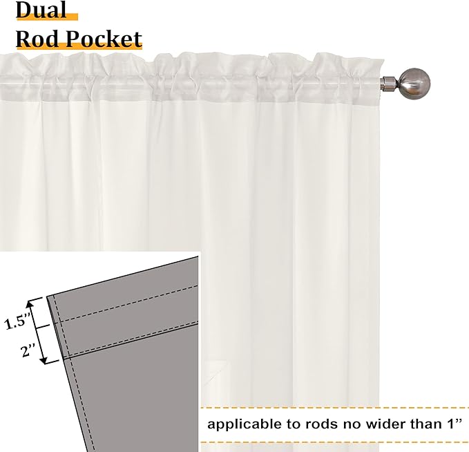 Aiyufeng 2 Pack: Basic Ivory Sheer Curtain Drapes for Living Room 84 Inch Length 2 Panels, Light Filtering Voile Drapes for Bedroom, Patio, Sliding Door, Each 59" W x 84" L, Ivory