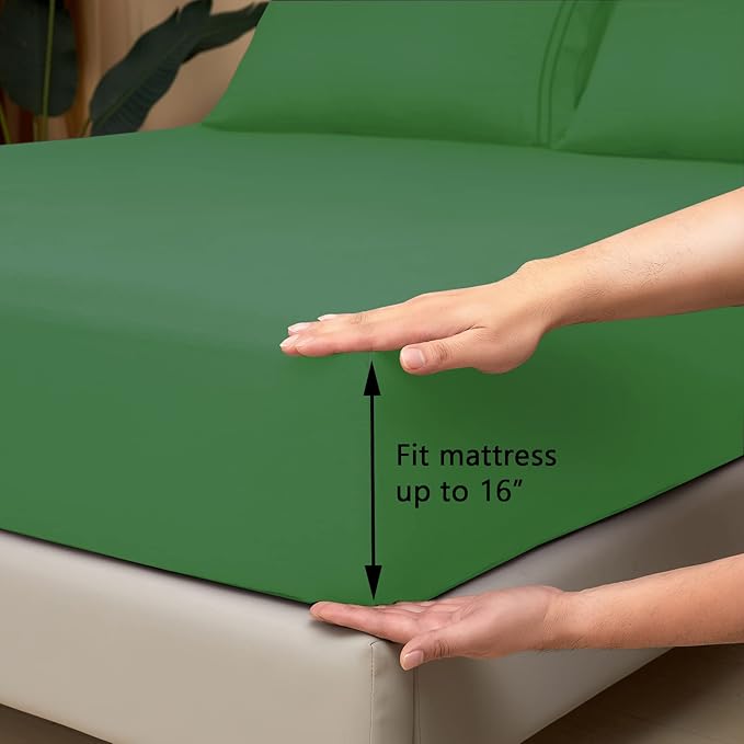 Mejoroom California King Size Sheet Set - Soft Microfiber Bed Sheets,Deep Pocket Fitted Sheet, Breathable, Wrinkle & Fade Resistant - 4 Piece (California King, Calla Green)