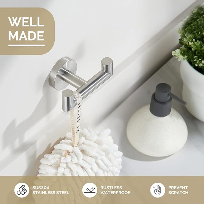 Angle Simple Towel Hook for Bathroom, SUS 304 Stainless Steel, Double Hand Towel Coat Holder for Wall, Brushed Nickel