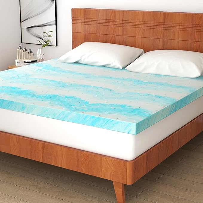 IULULU Mattress Topper, 2 Inch Gel Memory Foam Mattress Topper for Twin Size Bed, Blue
