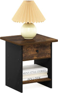 Furinno Dario End Table/ Night Stand Storage Shelf with Bin Drawer, Amber Pine/Black, 1-Pack, Upper Bin