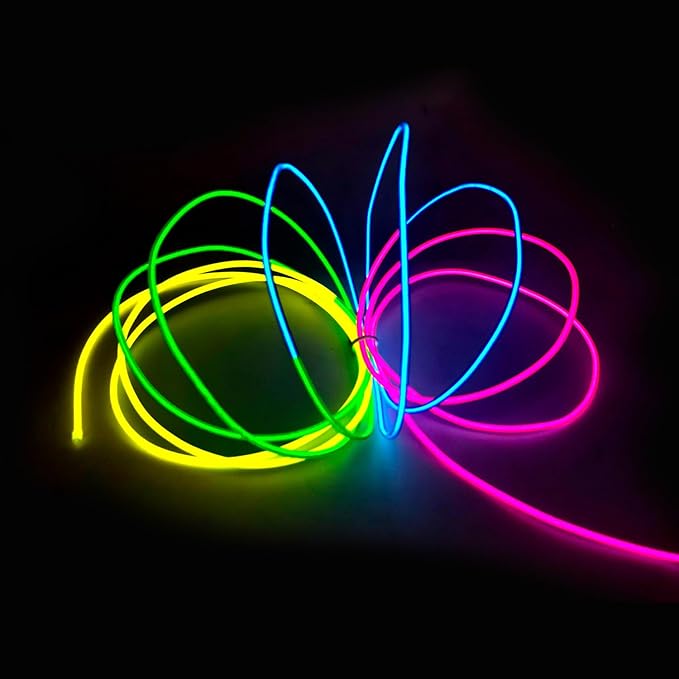MaxLax EL Wire Mutilcolor, 9.8ft/3m Portable Battery Pack Neon Light Strip 360° Cuttable Glowing Rope Lights for Parties, Halloween, DIY Decoration