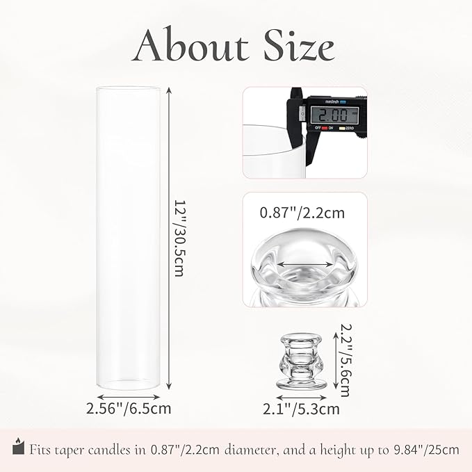 Glass Hurricane Candle Holder: 12" Tall Candlestick Holder Bulk with Cylinder Windproof Cover Set of 10 Clear Taper Candle Holders for Wedding Party Birthday Christmas Decor