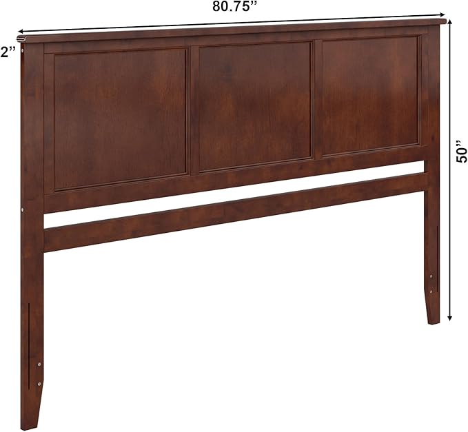 AFI, Madison King Solid Wood Panel Headboard with Attachable Charger, Walnut
