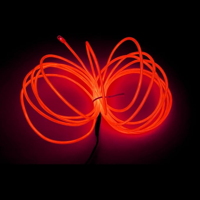 MaxLax EL Wire Red, 2M Portable Battery Pack Neon Light Strip 360° Cuttable Glowing Rope Lights for Parties, Halloween, DIY Decoration