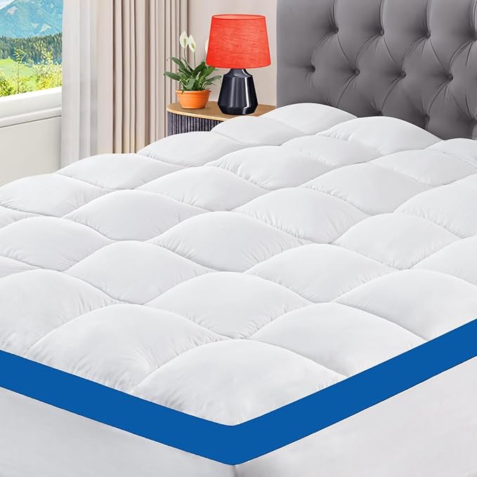 CYMULA Mattress Topper Queen Size,Pillow Top Mattress Topper, Queen Topper Pad Cover for Mattress with Elasticated Deep Pockets, Plush Down Alternative Fill Mattress Protector