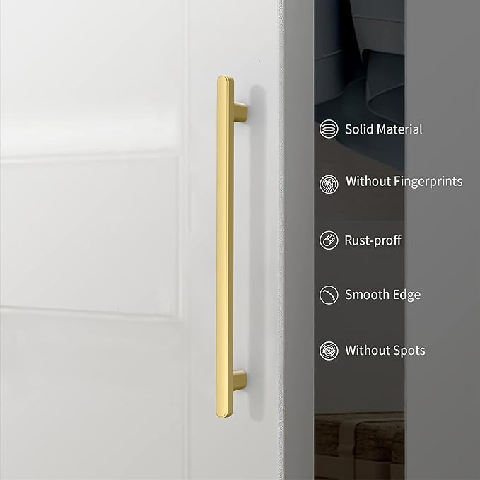 10 Pack 10 Inch(254mm) Kitchen Cabinet Handles Brushed Gold Cabinet Pulls Kitchen Cabinet Hardware Drawer Pulls for Cupboard Wardrobe