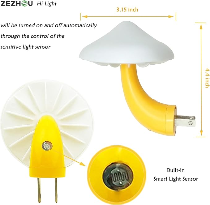 Night Lights Plug into Wall - 2-Pack Sensor LED Mushroom Light, Cute Energy Saving Mushroom Lamp for Kids Adults Living Room Bedroom Kitchen, Bathroom Toilet, Stairs, Hallway Corridor, Warm White
