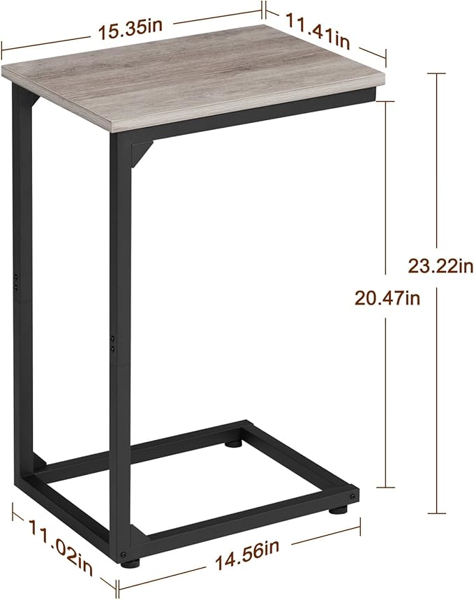 AMHANCIBLE C Shaped Side Table, End Tables Living Room Set of 2, Slide Under Couch Table for Sofa, TV Trays for Bedroom, Small Space, Greige HET02CGY