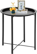 VECELO Side/End Table, Folding Round Metal Anti-Rust and Waterproof Outdoor or Indoor Tray for Living Room Bedroom Balcony and Office, 1 PCS, Black